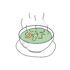 面条汤 深碗绿色蔬菜汤背景图片