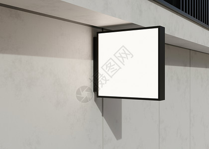 空白的招牌模拟 在立面上 复制商店标志或徽标的空间 现代空旷的户外标牌 添加公司标志的样机 商店招牌 黑墙上的照明灯箱 3d 渲背景图片