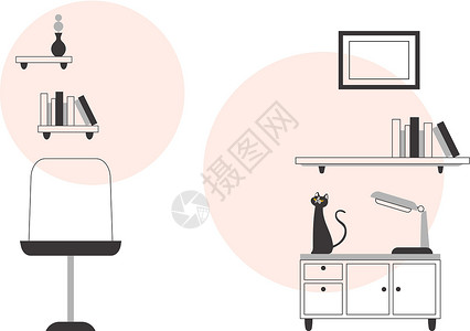 灯晕内地使用线性最起码的风格 演示背景 海报和应用 矢量图解 单位 百万分之五抽屉草图房间住宅扶手椅阁楼中风软垫插图艺术插画