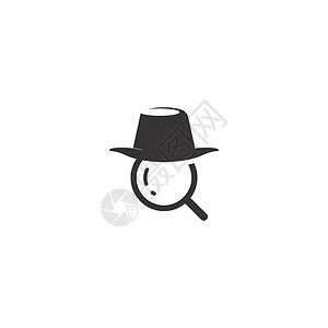 黑色帽子特秘代理人图标标志设计男人帽子眼睛保镖间谍匿名检查员代理人犯罪插图插画