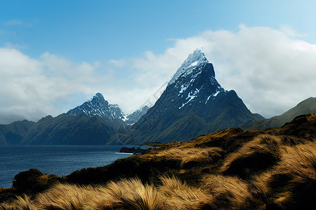 米尔福德峡湾新西兰Mitre Peak是新西兰的背景