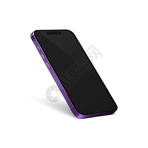 手机黑屏矢量 3d 逼真紫色现代智能手机设计模板与黑屏 被隔绝的移动电话 电话设备 UI UX 电话半转视图插画
