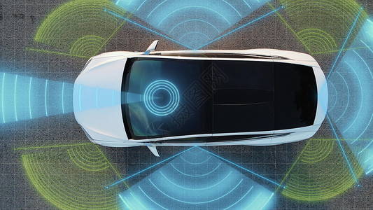 数字化汽车自动驾驶汽车技术 雷达 360 传感器 相机 激光 人工智能数字化分析之路 传感器扫描前方道路的车辆 危险 限速背景