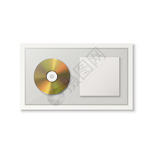 CD专辑现实矢量 3d 黄色金色CD 包装 白背景上的白框架覆盖 单相册集压缩磁盘奖 有限版 设计模板插画