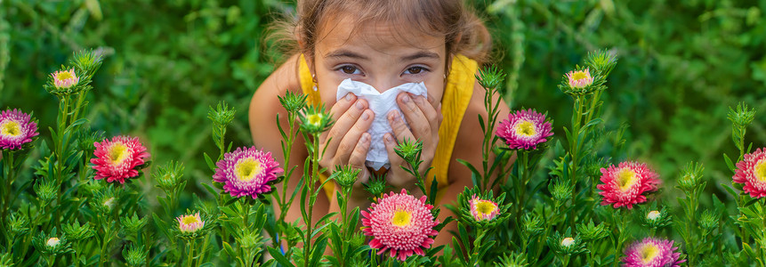 孩子对花朵有季节性过敏 有选择性地集中注意力植物花粉公园鼻子组织男生喷嚏哮喘季节药品背景图片