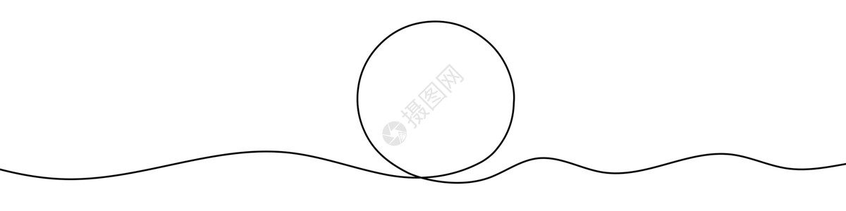 四方连续圆形框的连续线绘制 框架的一行图标实线艺术手绘一条线插图中风铅笔边界草图等高线设计图片