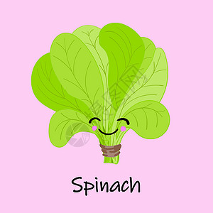 菠菜卡通可爱的卡通蔬菜 脸上和情绪都带着微笑 儿童教育卡片 可爱的蔬菜角色 矢量图分离英语农场孩子们厨房卡通片食物幼儿园标识孩子植物设计图片