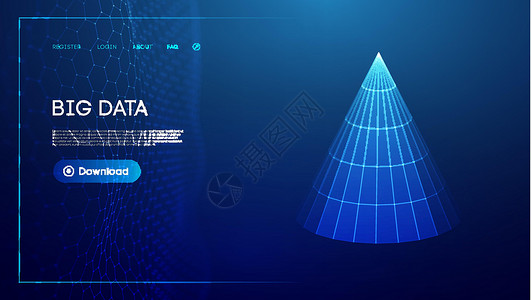 大数据锥蓝色技术背景 数字线框网格 商业技术背景背景图片