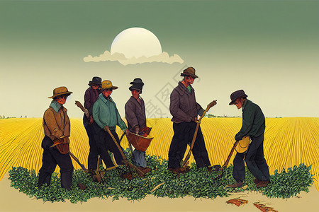 农民海报农业工人 所有其他农业工人 图示灰尘收成小麦机器农民国家生长食物种植园场景背景