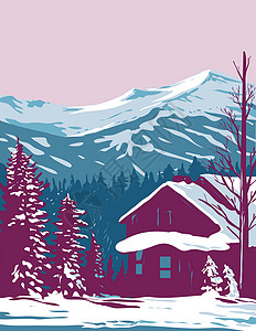 漫画连续素材科罗拉多WPA漫画艺术协会冬季期间 在洛基山脉的落基山脉中与Tenmile距离相配的布列肯里奇背景