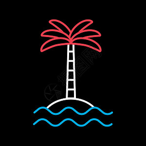 黑色和怀特岛海浪矢量 ico 岛上的热带棕榈假期情调海岸旅行海滩海景椰子异国黑色插图插画