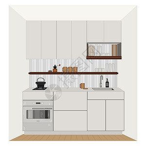 炉子架子现代厨房室内 有家具的厨房插画