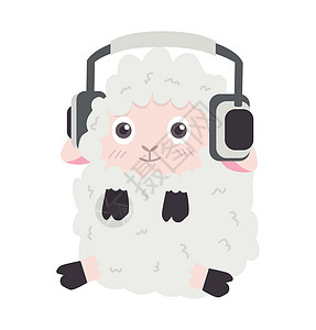 听音乐的动物小绵羊用耳语听音乐卡通设计图片