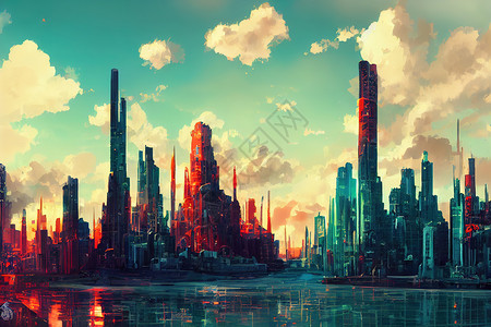 2D建筑素材金沙萨抽象城市 2d 动画插图背景