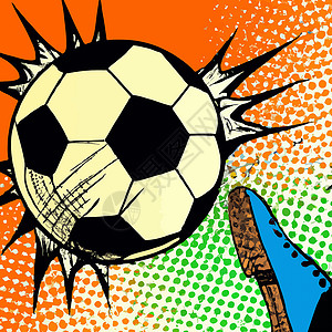 足球被踢足球的流行艺术插图联盟团队圆形体育场绿色背景