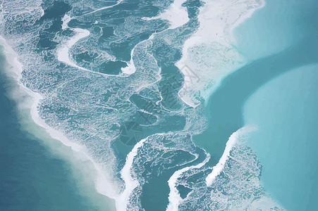 海滩波浪鸟瞰图从上面的海滩和海浪 顶部的水背景 夏日从空中袭来 蓝色海洋的鸟瞰图攻击空气波浪天线背景