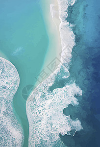 海滩波浪鸟瞰图从上面的海滩和海浪 顶部的水背景 夏日从空中袭来 蓝色海洋的鸟瞰图攻击天线空气波浪背景