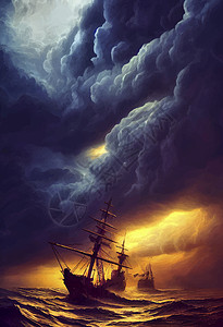 船在海中 在风暴示意图中间背景图片