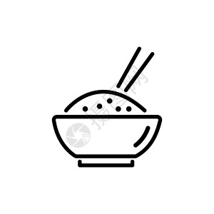 设计素材食物饭碗大纲图标 用于移动概念和网页设计的线性风格标志 传统的日本食品简单的线条矢量图标 符号 标志插图 像素完美矢量图形插画