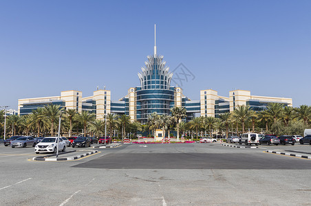 自由区迪拜 UAE  02 25 2025 迪拜硅绿洲总部大楼手掌汽车公园玻璃天气公司时段黄金商业季节背景