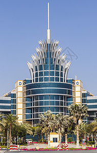 自由区迪拜 UAE  02 25 2025 迪拜硅绿洲总部大楼城市公司时段翅膀全景手掌天空季节玻璃汽车背景
