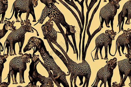 老虎虎年虎头豹图案野生动物园模式 野生动物动物园自然背景 非洲动物图案背景