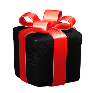 带红色丝带的黑礼品盒 矢量说明背景图片