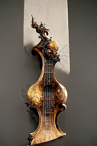 乐器套图巴洛克小提琴雕像 3D插图的图片娱乐协奏曲低音文化歌曲3d风格艺术音乐家笔记背景