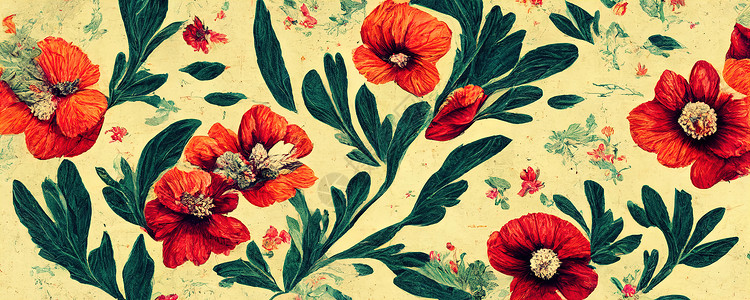 以红 绿和奶油等温暖的花朵形式在织物上的抽象图案装饰品艺术纺织品蓝色植物墙纸白色传统绘画叶子背景图片