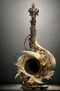 乐器套图巴洛克喇叭雕塑图片 复杂细节 3D造娱乐喉舌音乐黄铜乐器音乐会号角螺栓螺丝抛光背景
