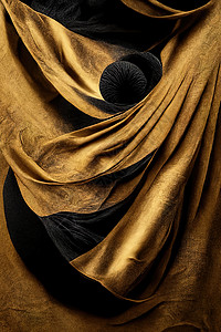 现代最起码的成分 配有金黑丝织物黄金黑丝织物丝绸海报金属布料奢华插图金子漂浮飞行褶皱背景图片