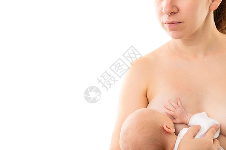 以母乳喂养白种背景的新生婴儿背景图片