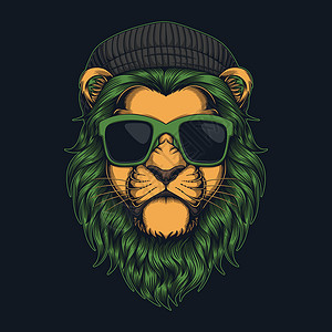 阿尼森岩戴比阿尼帽的狮子绿皮和眼镜矢量说明插画