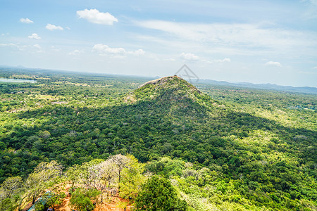 从斯里兰卡海吉里亚岩顶部观测到的风景景色遗迹怪石树木文化遗产木头丛林森林天空观光背景图片