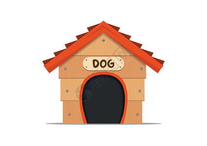 狗的房子白色背景矢量插图上隔离的狗的现实木林小屋插画