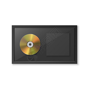逼真的矢量 3d 黄色金色 CD 带有黑色 CD 封面框架的标签被隔离 单曲专辑光盘奖 限量版 光盘设计模板仪式记录奖杯磁盘报酬背景图片