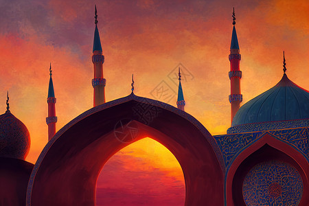 动漫加1素材哈萨克斯坦首都努尔苏尔坦日出时的NurAstana清真寺 动漫风格U1背景