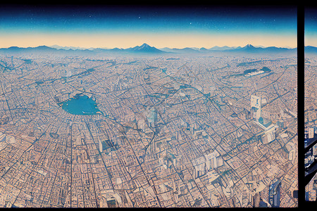 2d 油漆 东京城市地区空中照片 动画风格U1 1高清图片