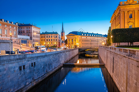 胰岛斯德哥尔摩具有历史历史意义的市中心夜景背景