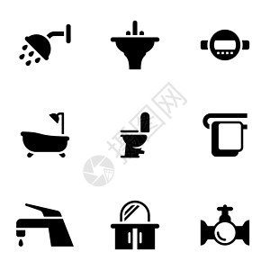 散热器配件一组简单的图标 以主题为主 管道 淋浴 浴室 舒适 卫生间 矢量 设置插画