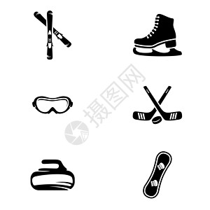 滑雪痕迹主题运动 矢量 设计 收藏 平面 标志 符号 元素 对象 插图 孤立的一组简单图标 白色背景插画