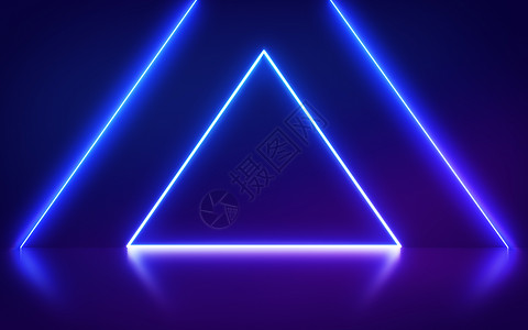 紫色三角形光效抽象时尚背景上的霓虹三角门户 发光线 三角形 虚拟现实 紫色霓虹灯 激光表演背景