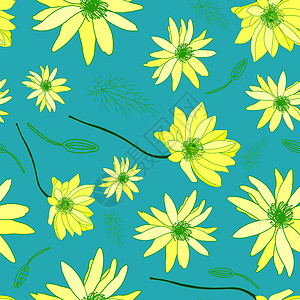 阿多尼斯模式 灿烂的夏日花卉图案 绿松石 矢量图 植物插图插画