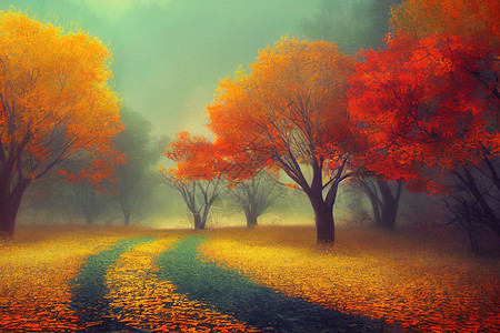 森林图令人惊叹的大雾秋天的风景 荒凉 宁静 迷雾的野生自然背景