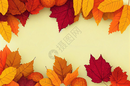 带有信封 礼品盒 树叶的秋天装饰背景背景图片