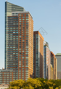 赫德森湾市下城摩天大厦的景象高清图片