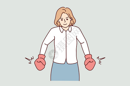 男孩子戴着拳击手套拳击手套中强健的女商务人士设计图片