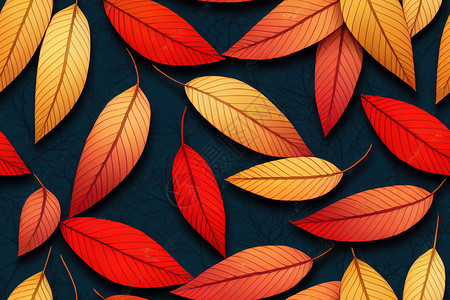 红秋叶的无缝图案 3D 插图背景图片