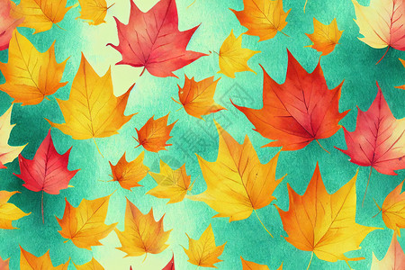 旋风狂风卷落叶古老无缝水彩色的抽象油漆喷洒图案 秋天艺术材料苍蝇包装植物水彩织物披肩叶子森林背景