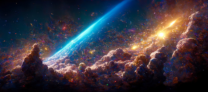关于主题的插图与宇宙的恒星和星云一起在太空旅行乳白色星星望远镜蓝色辉光天空科学星座天文学星际背景图片